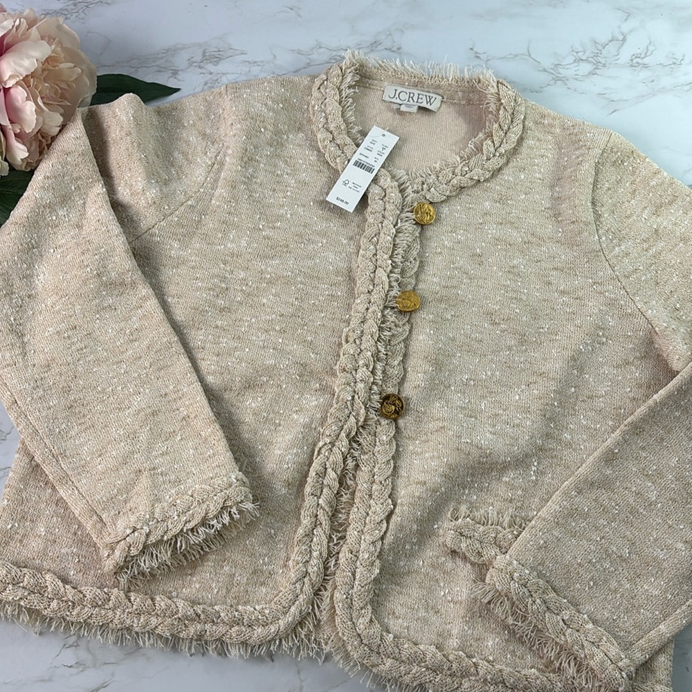 J Crew Marled Fringe trim Cream Women’s Lady Jacket Size Medium New with Tags